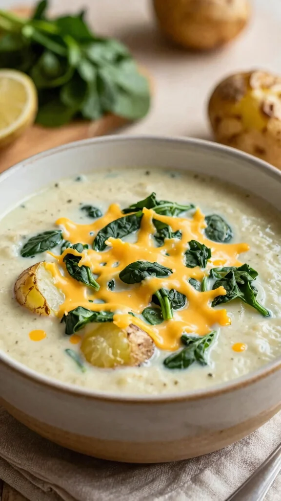 16 Loaded Baked Potato Soup Recipes for Cozy Nights - 16. Cheesy Spinach Loaded Baked Potato Soup 1