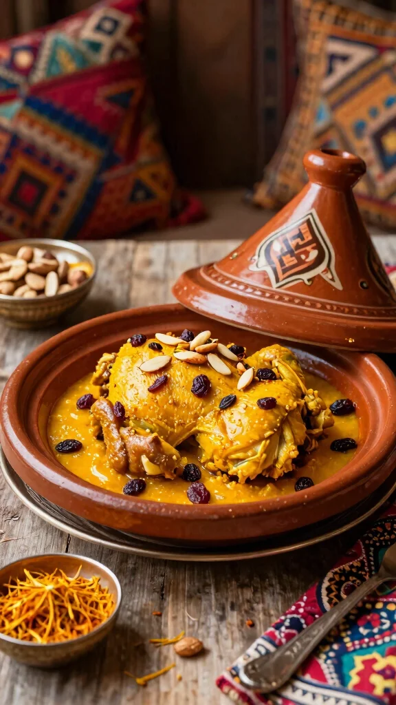 16 Moroccan Chicken Recipes With Warm Spices and Big Flavor - 10. Saffron Chicken Tagine with Raisins and Almonds 1