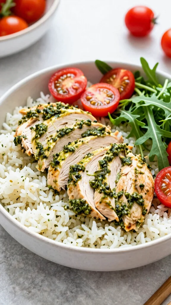 18 Chicken Rice Bowl Recipes for Quick Meal Prep - 11. Pesto Chicken Rice Bowl 1