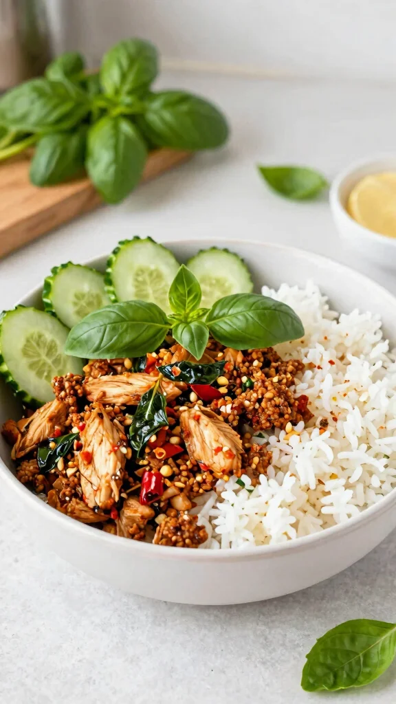 18 Chicken Rice Bowl Recipes for Quick Meal Prep - 2. Spicy Thai Basil Chicken Bowl 1