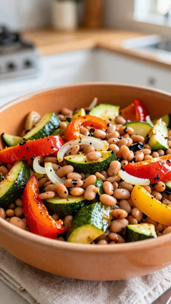 18 Dense Bean Salad Recipes for Easy High-Protein Lunches - 13. Roasted Vegetable and Bean Salad 1