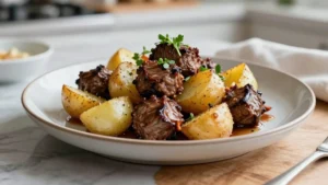 Crockpot Steak Bites and Potatoes That Come Out Tender, Garlicky, and Delicious