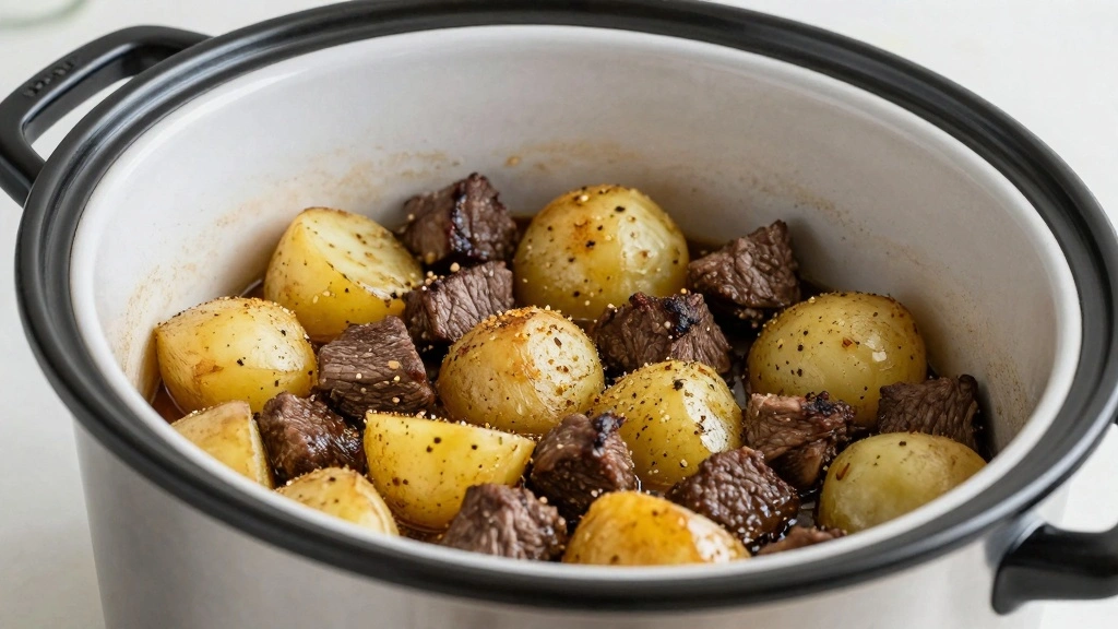 Crockpot Steak Bites and Potatoes That Come Out Tender, Garlicky, and Delicious - Step 4: Layer Ingredients in Crockpot 1