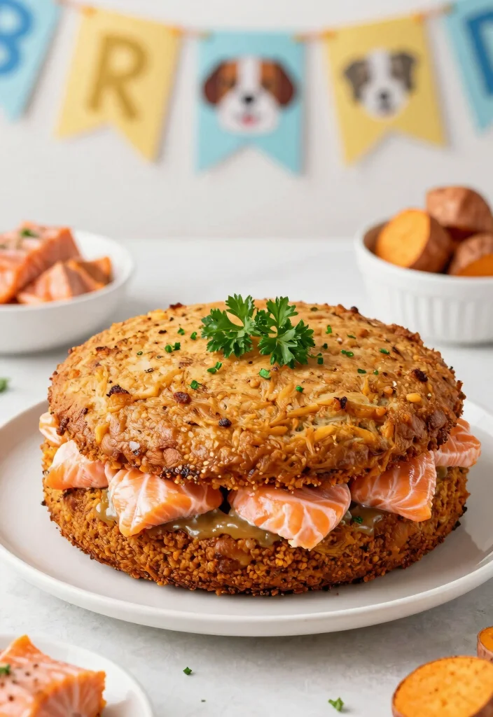 16 Easy Birthday Cake Recipes for Dogs Made With Safe Ingredients - 14. Salmon and Sweet Potato Cake 1