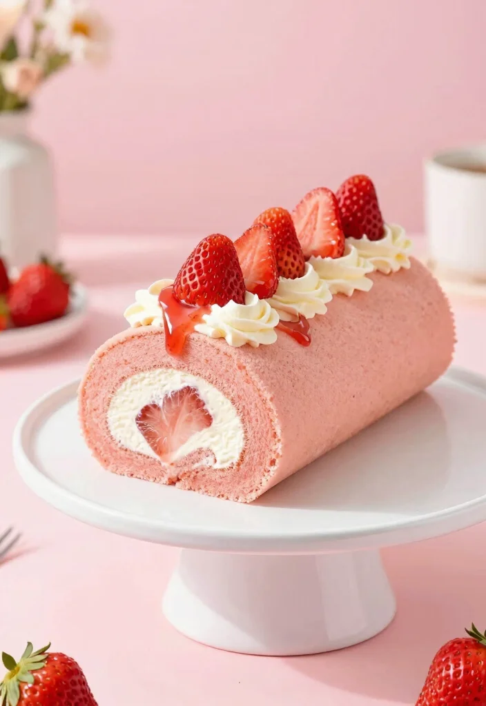 17 Easy Cake Roll Recipes With Soft Sponge and Creamy Fillings - 3. Strawberry Cream Cake Roll 1