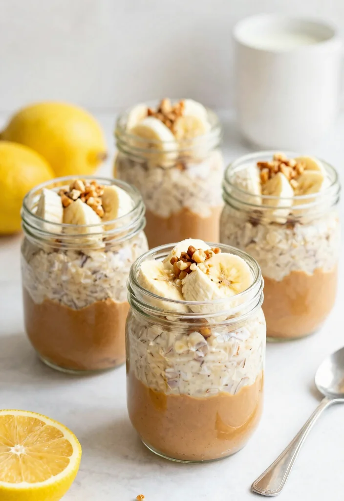 18 Creative Baking in Mason Jars Recipes to Try at Home - 14. Peanut Butter & Banana Overnight Oats Jars 1