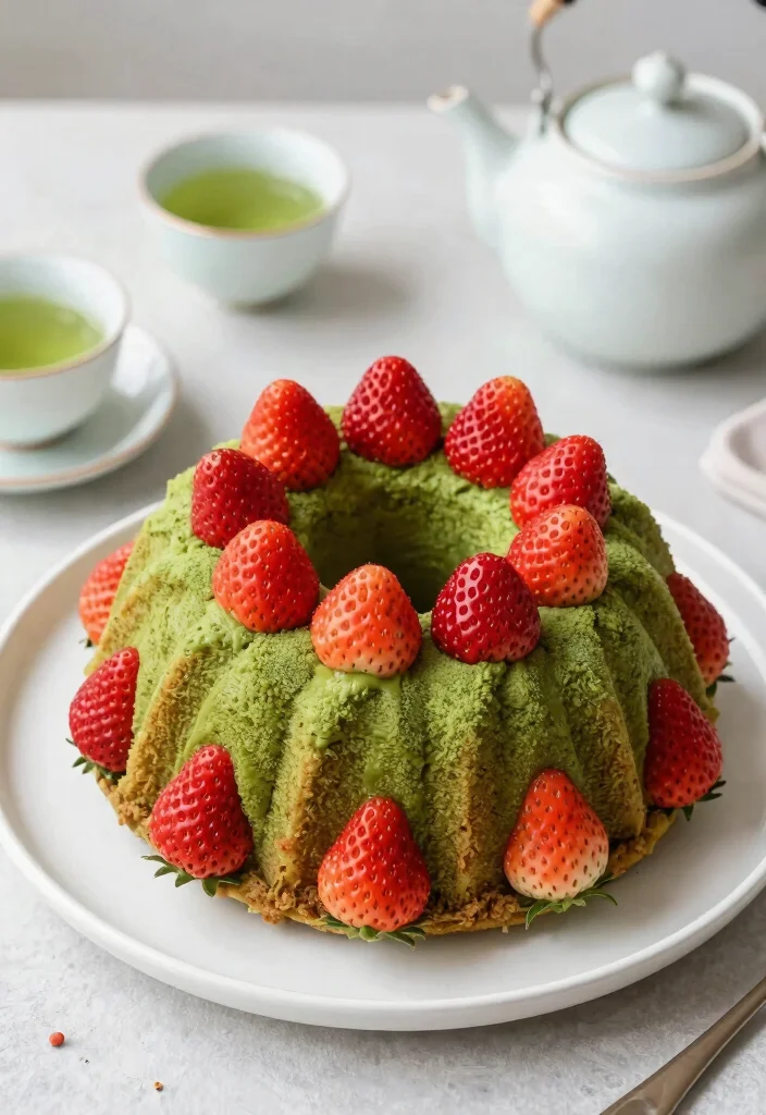18 Fresh Strawberry Bundt Cake Recipes Soft and Sweet - 14. Strawberry Matcha Bundt Cake 1