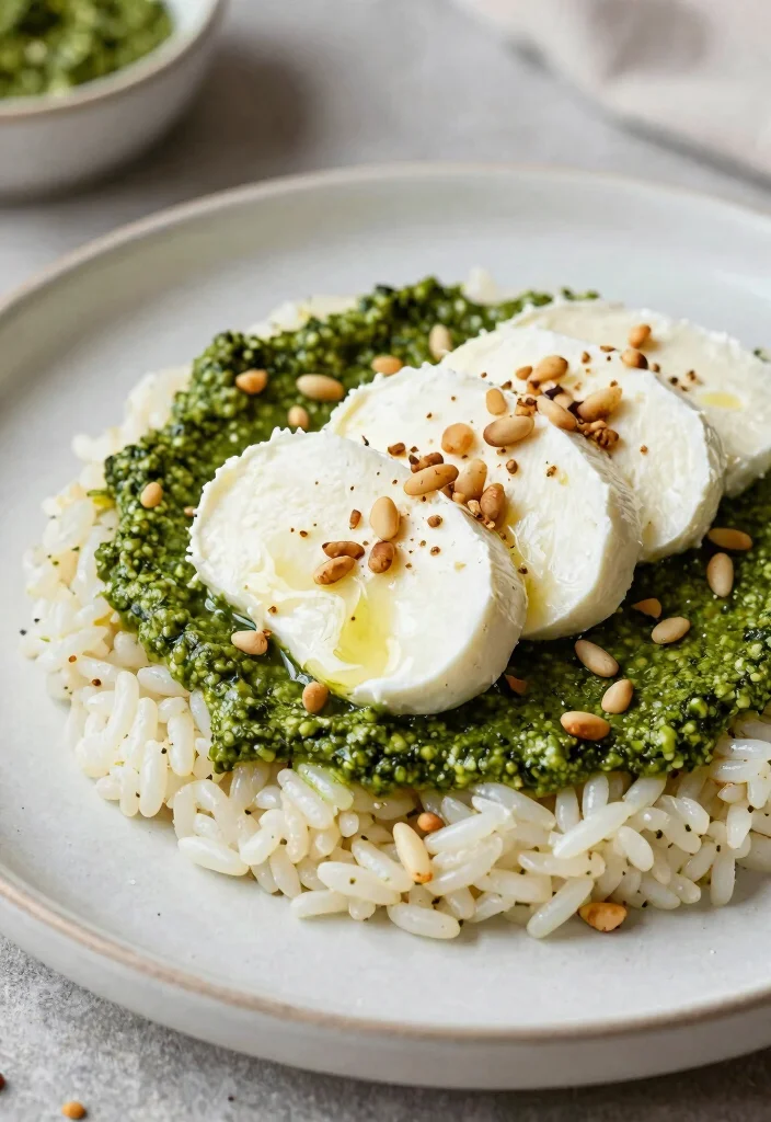 18 Healthy Rice Cake Recipes for Snacks and Light Meals - 12. Pesto and Mozzarella Rice Cake 1