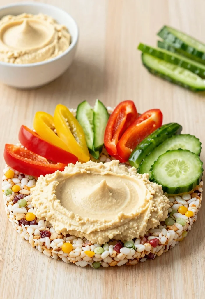18 Healthy Rice Cake Recipes for Snacks and Light Meals - 5. Hummus and Veggie Crunch 1