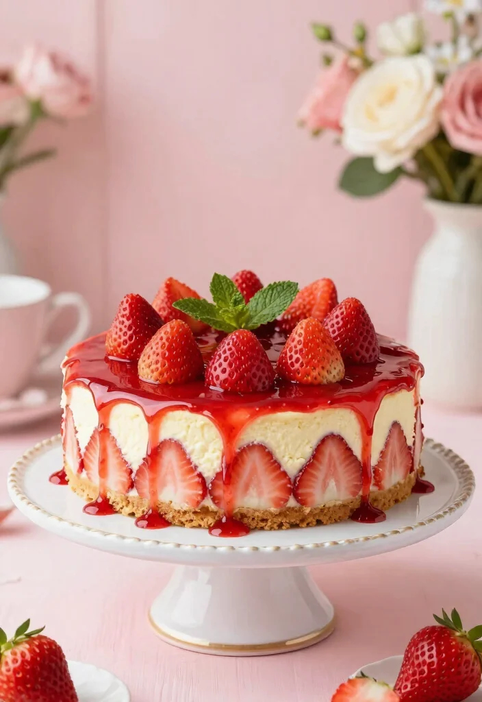 18 Sweet Strawberry Cake Recipes Made From Scratch - 10. Strawberry Cheesecake Cake 1