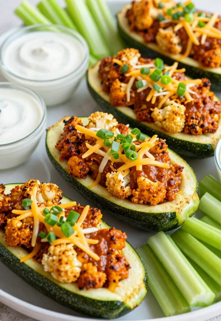 18 Zucchini Boats Baking Recipes for Easy Family Meals - 10. Buffalo Cauliflower Zucchini Boats 1
