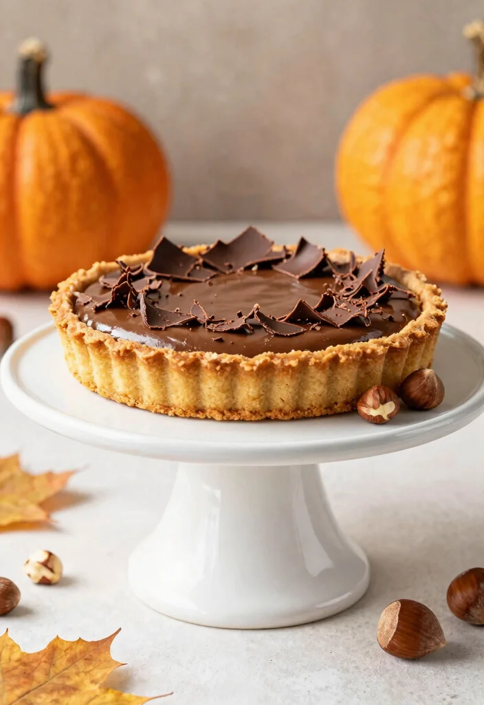 19 Autumn Baking Recipes Full of Warm Seasonal Flavors - 12. Chocolate Hazelnut Pumpkin Tart 1