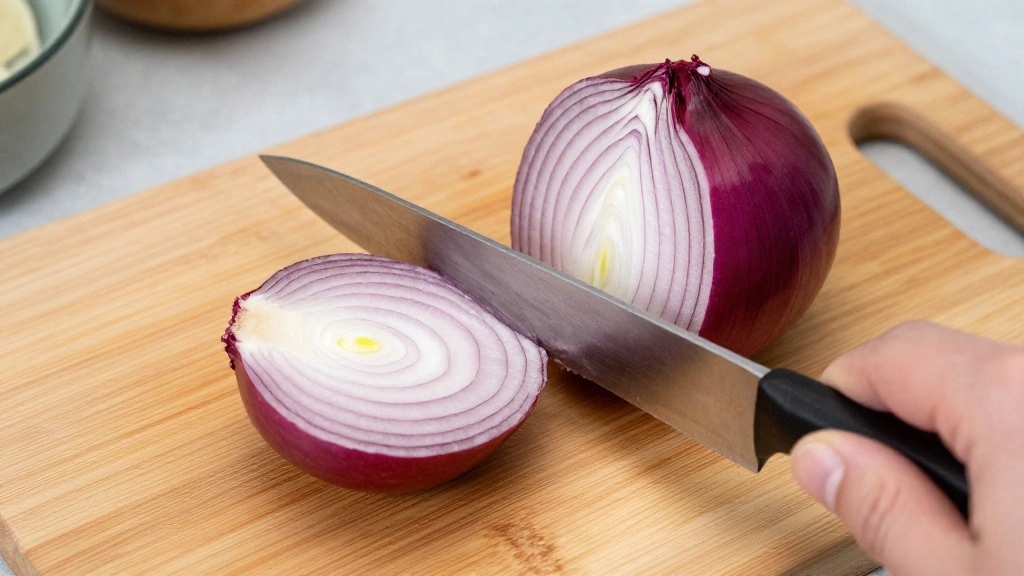 Best Broccoli Salad Recipe with Bacon, Raisins & Creamy Dressing - Step 4: Slice the Red Onion 1