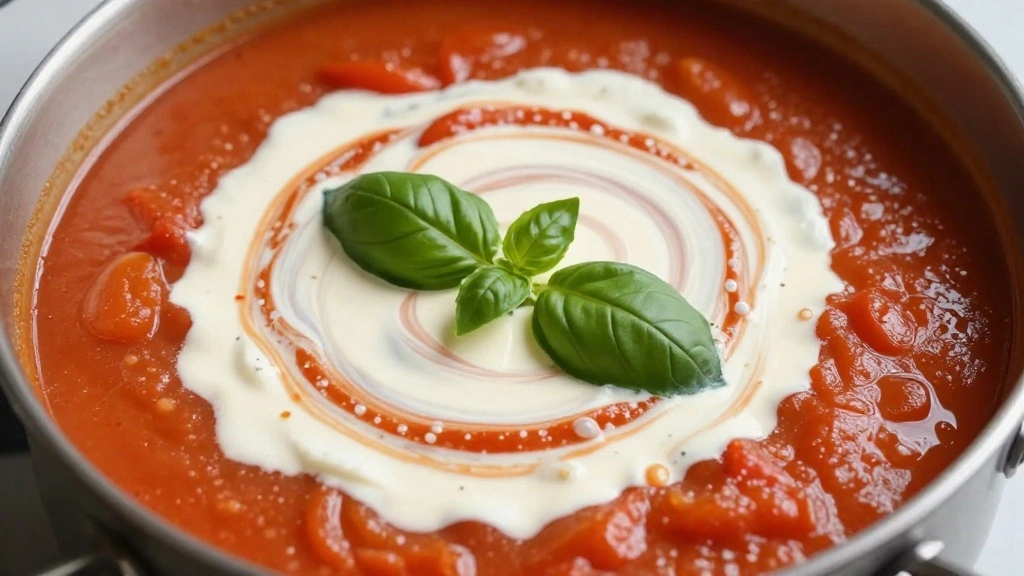 Creamy Tomato Basil Soup Recipe from Scratch - Step 7: Add Cream and Basil 1