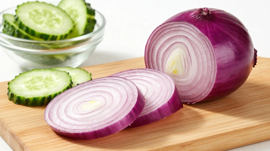 Easy Cucumber Salad Recipe: Light, Crisp & Ready in 10 Minutes - Step 2: Slice Red Onion 1