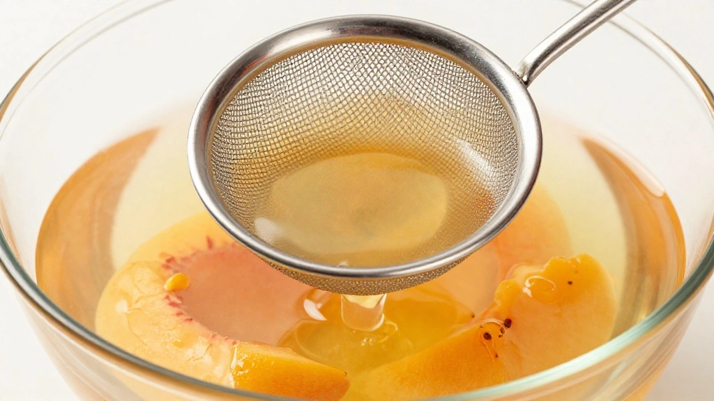 Refreshing Peach Iced Tea Recipe with Fresh or Frozen Peaches - Step 5: Strain Peach Syrup 1