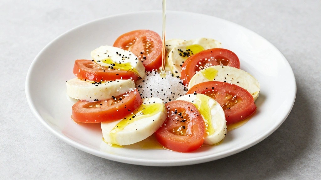 Simple Caprese Salad Recipe with Fresh Mozzarella and Basil - Step 5: Season the Salad 1