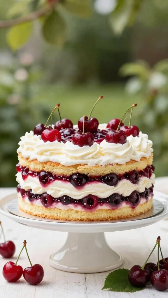 12 Summer Cake Recipes Cool, Refreshing, and Fruity - 10. Cherries and Cream Cake 1