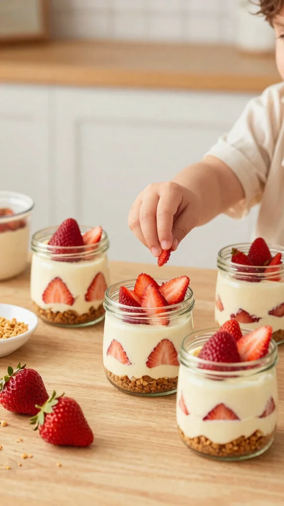 13 Baking Recipes for Kids: Fun, Easy, and Mess-Free - 9. No-Bake Strawberry Cheesecake Jars 1