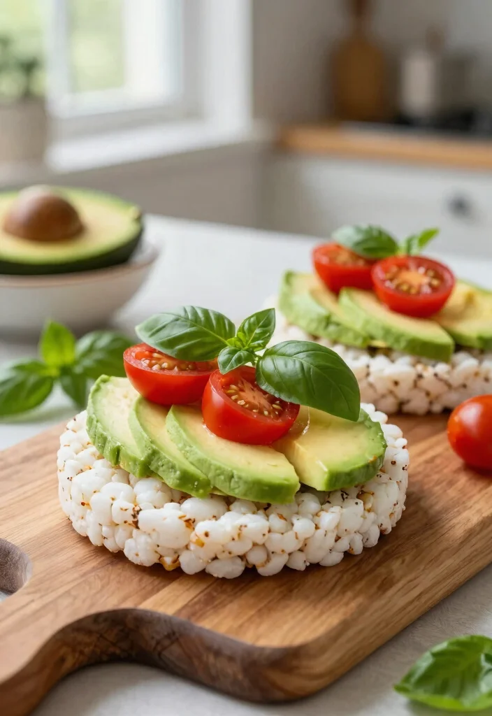 10 Quick Gluten Free Snacks That Are Tasty Healthy and Ready in Minutes - 1. Avocado Rice Cakes with Tomato and Basil 1