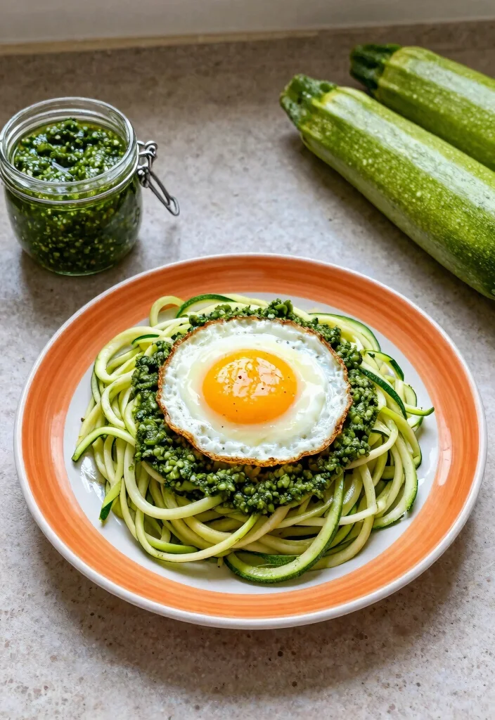 15 Easy Gluten Free Breakfast Ideas Quick Filling and Low Carb - 4. Zucchini Noodles with Pesto and Egg 1