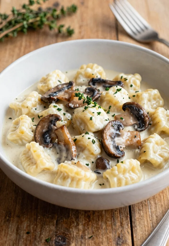 6 Pillowy Gluten Free Gnocchi Recipes with Simple Sauces and Bold Flavors - 5. Creamy Mushroom Gnocchi with Thyme 1